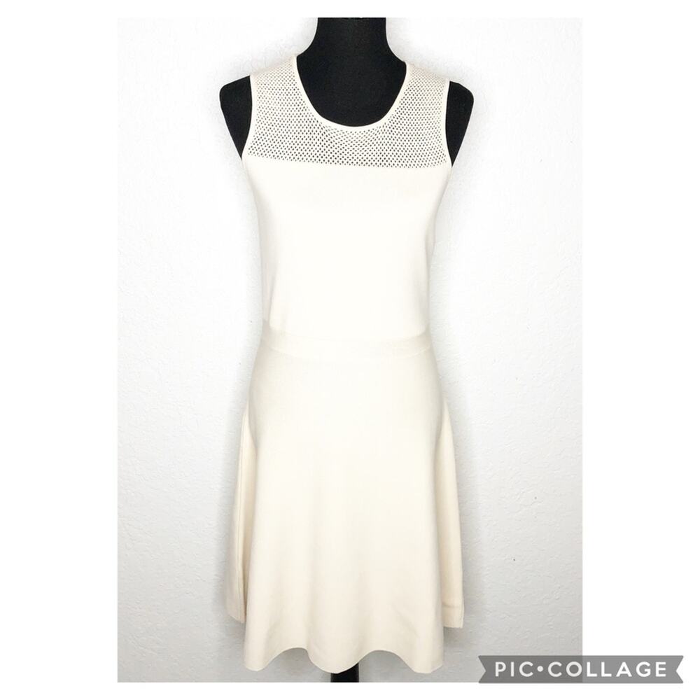 Ann Taylor cream perforated top knit sleeveless dress size Medium